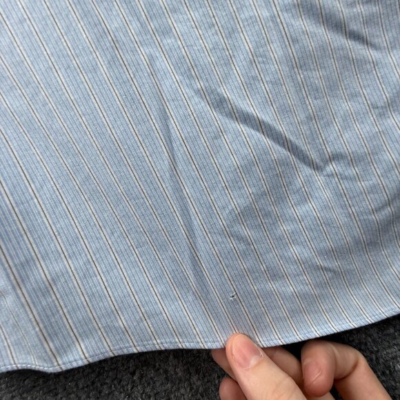 Brooks Brothers 16 34 Non-Iron Cotton Blue Classic Button-Down Striped Men Shirt - Picture 14 of 16